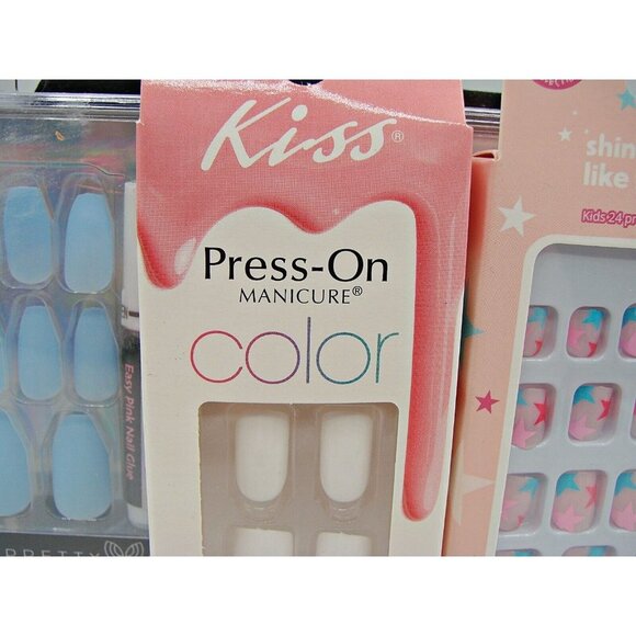 Lot 5 Pretty Woman Kiss Press on Glue Nails New Box Leopard White Blue Coffin - Picture 6 of 14